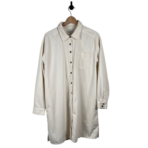 Madewell Dresses & Skirts - Madewell Cream Corduroy Button Down Shirt Dress Long Sleeve Pockets Womens L